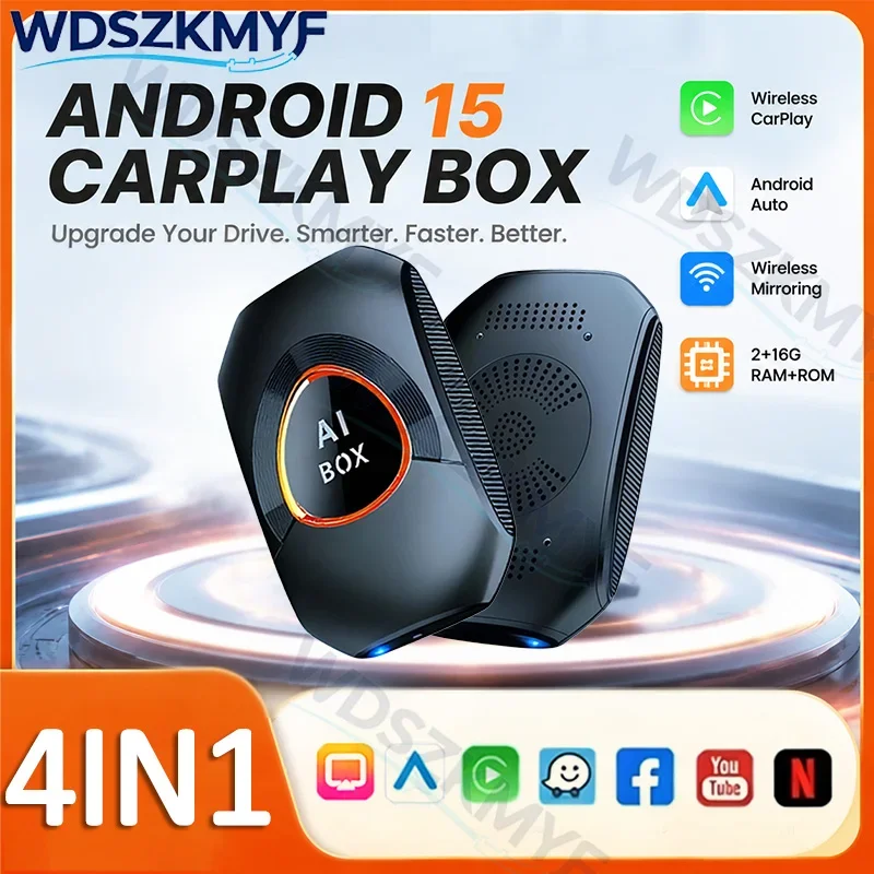 Android 15 Wireless CarPlay Smart AI Box Wireless CarPlay Mirrolink Android Auto Adapter For YouTube Netflix For VW Toyota Mazda