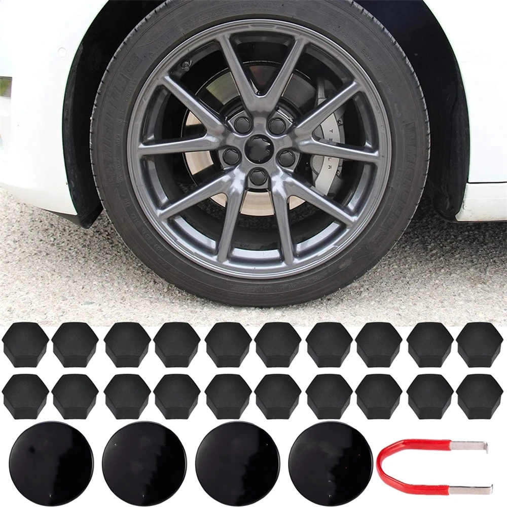 

Wheel Cap Kit Center Cap Hub Lug Nut Cover Black Red White Grey with 4 Center Cap 20 Lug Nut Cover For Model 3 Y S X