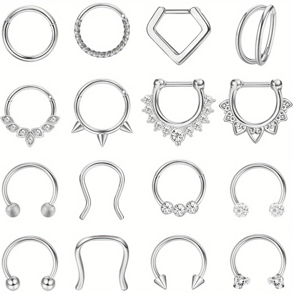 

CASSIECA 1Pc Surgical Steel Septum Rings 16G Clicker Nose Rings Hoops Small Cartilage Helix Daith Piercing Jewelry for Women Men