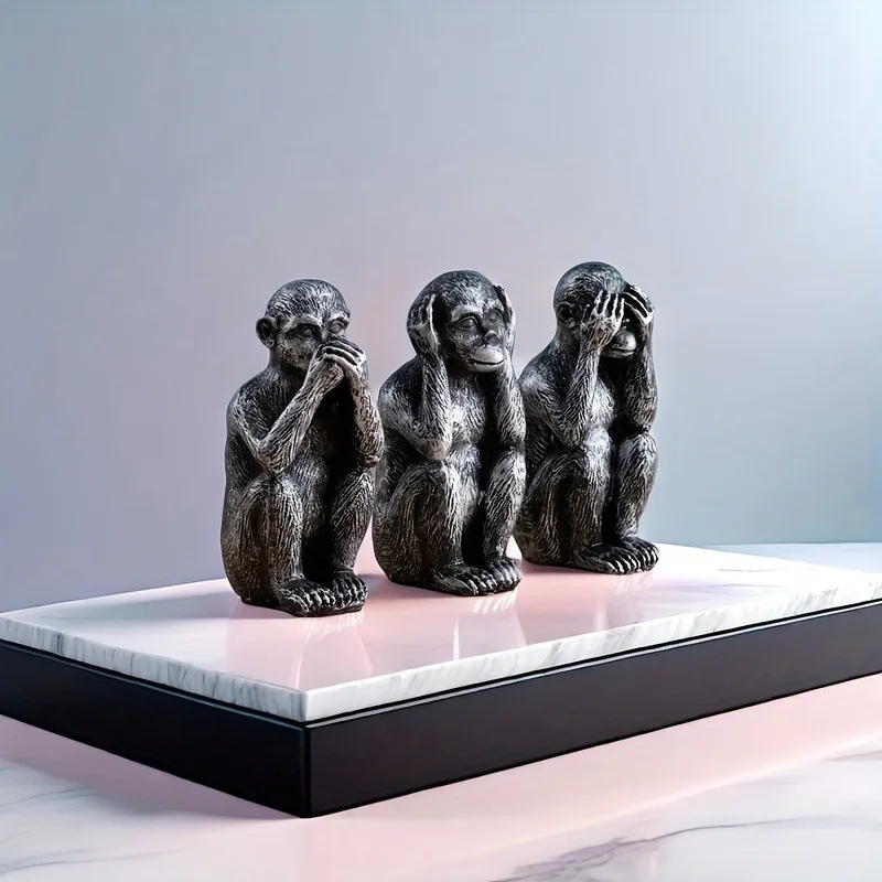 Three Wise Monkeys Statue Resin Crafts Set for Office Desk Home Decor Creative Gift for Men Women view 3