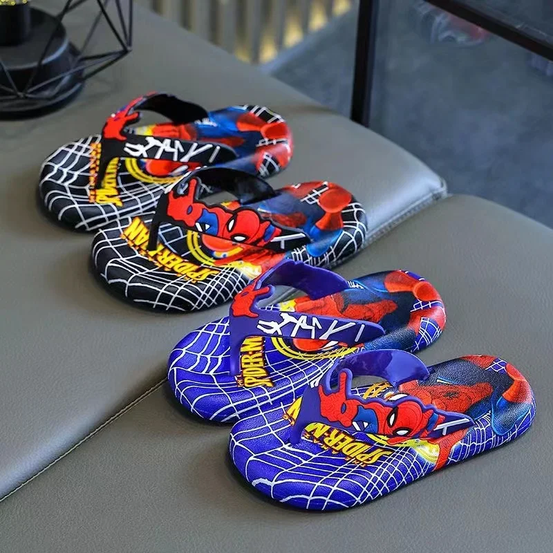 Summer Children Baby Boys Girls Slippers Cartoon Spiderman Print Cute Soft Flips Flops Blue Red Kids Beach Wear Shoes 24-35