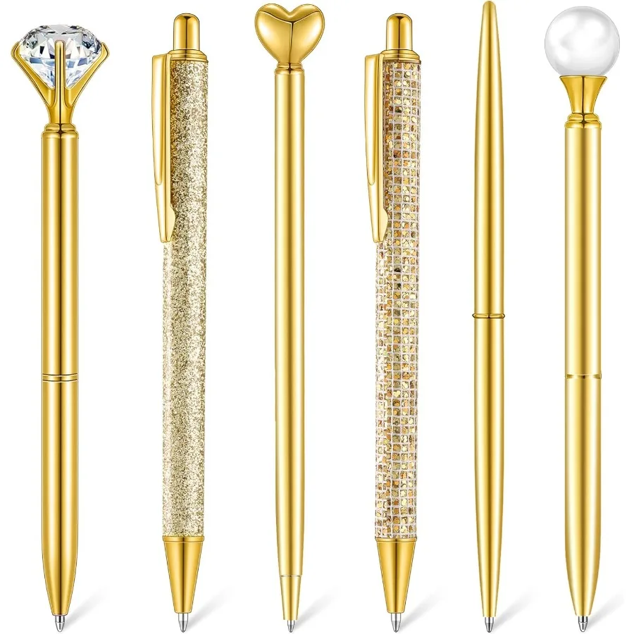 

Набор шариковых ручек из 6 шт., металлическая ручка с кристаллами и бриллиантами для путешествий, красивые милые канцелярские принадлежности, черные чернила, необычные подарки для женщин