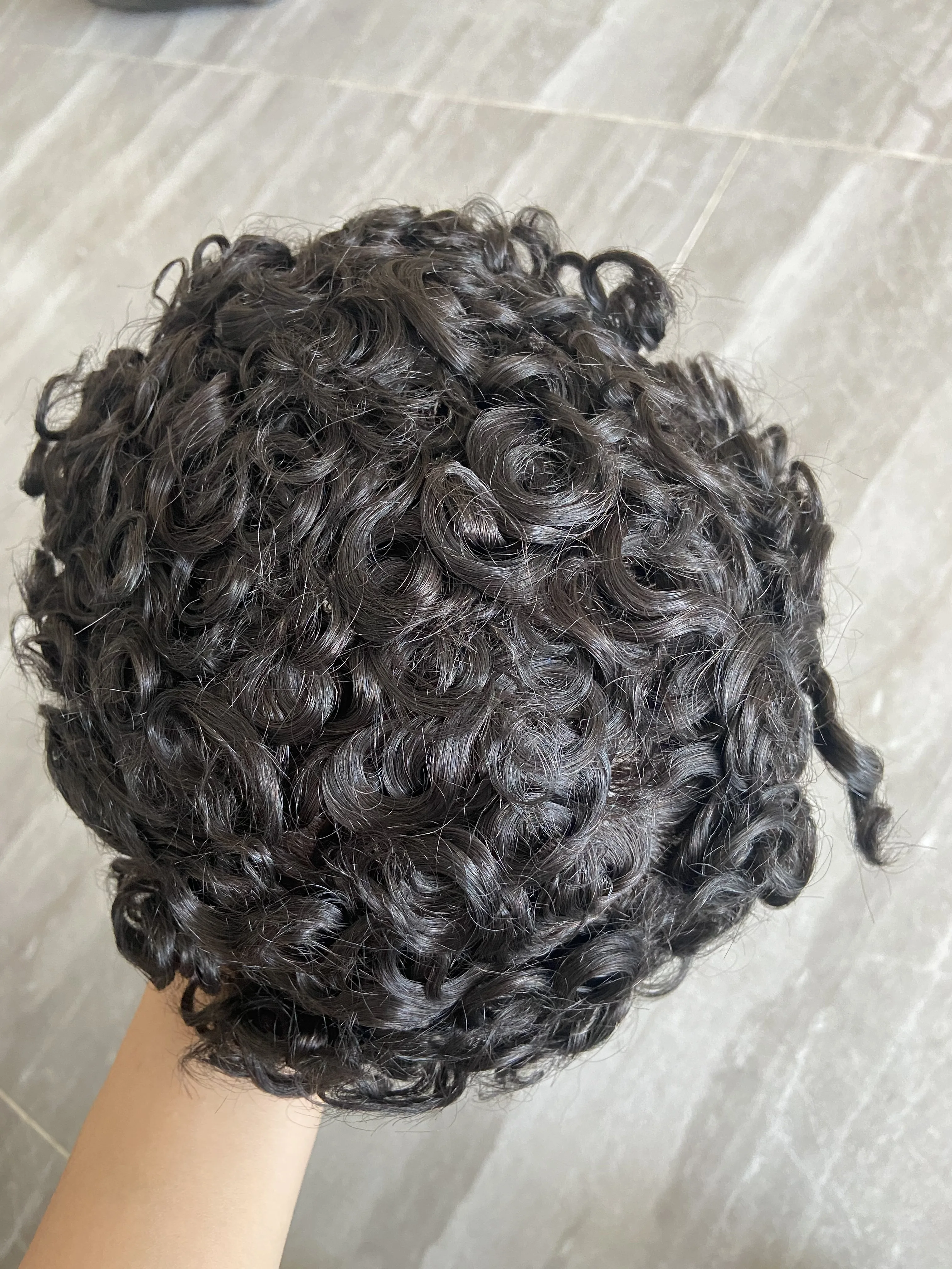 Nero 20mm ricci uomini capelli umani parrucchino durevole Fine Mono PU Base uomo capelli protesis sistema posticci aspetto naturale vendita