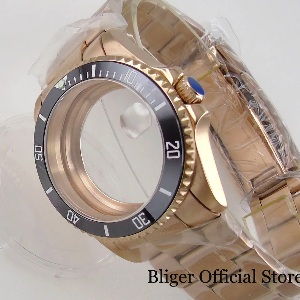 Imagem -04 - Rose Gold Ver Case Costas de Vidro Solid Steel Band Unidirectional Bezel Fit Nh35a Nh36a 38 mm 40 mm Novo