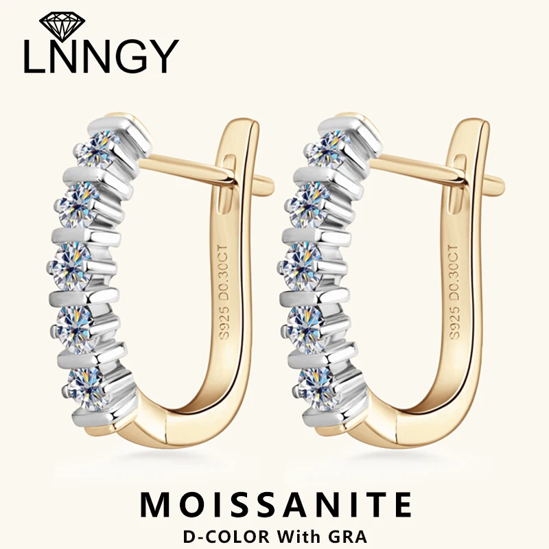 Lnngy Round Cut 2.5mm Moissanite Earring 925 Sterling Silver U Shape Hoop Earrings For Women Ladies Simple French Jewelry Gift