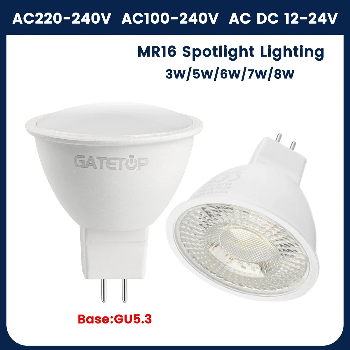 

3PCS GU5.3 Base LED Spot Light MR16 Lampara No Flicker Full Voltage AC/DC12V AC 110V 220V Warm Lighting Suitable for Home Led