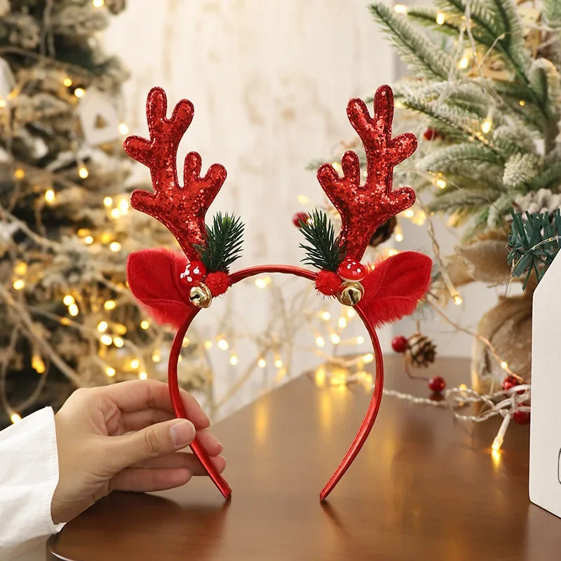 

6pcs/ 2025 New Christmas Decorations Classic Gifts Handicrafts Suppliers Children Adults Wear Deer Antler Sequin Bell Headband
