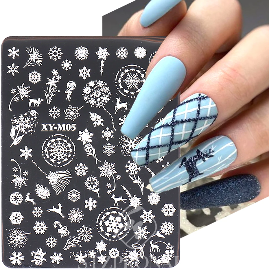 Festive Christmas Nail Stamping Plate Snowflake Penguin Bell Leaf Winter Holiday Design Printing Stencil Templates Manicure Tool