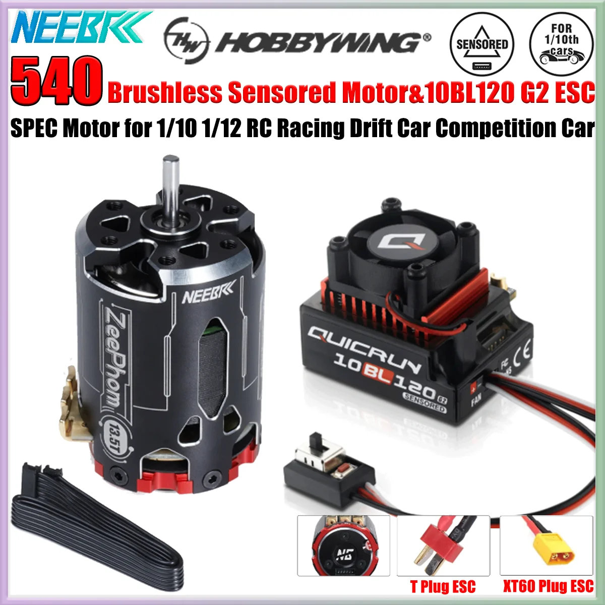 

Hobbywing QUICRUN 10BL120 G2 Sensored 120A ESC 540 SPEC Motor Brushless Combo for 1/10 1/12 RC Racing Drift Car Competition Part