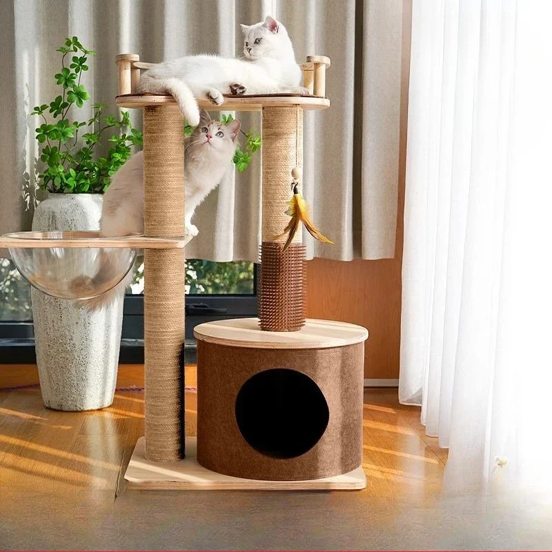 Cat climbing frame small apartment, climbing two-story cat scratching column