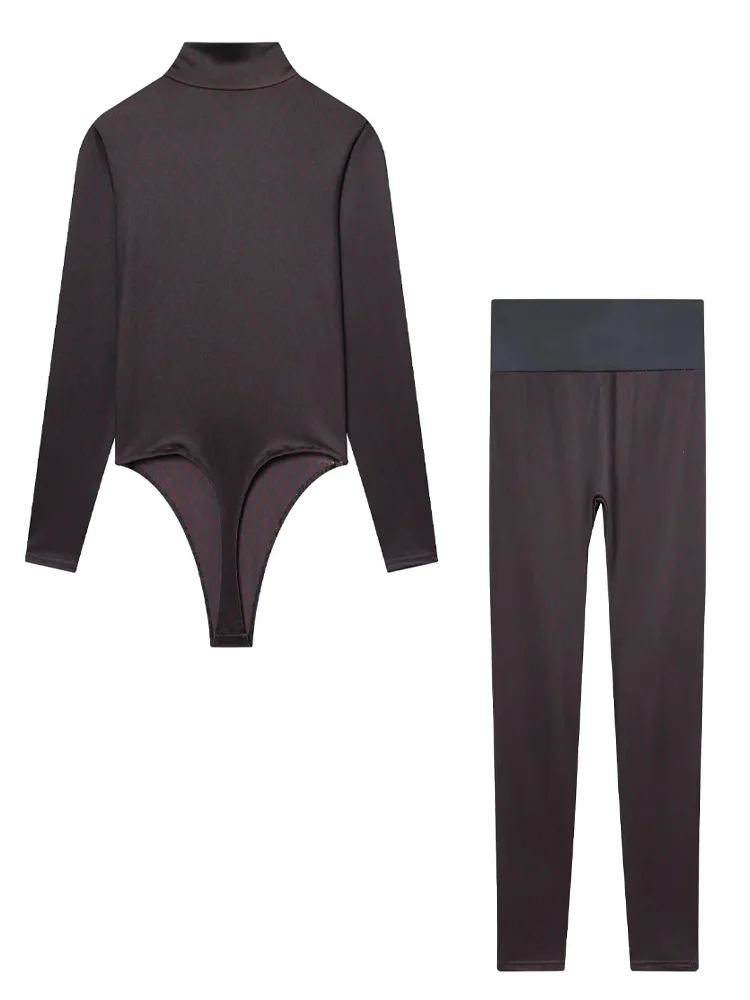 

HH Woman New Fashion Casual Ski Series Keep Warm Jacquard Print Decoration Jumpsuit+High Waist Trousers Female 2 Piece Set