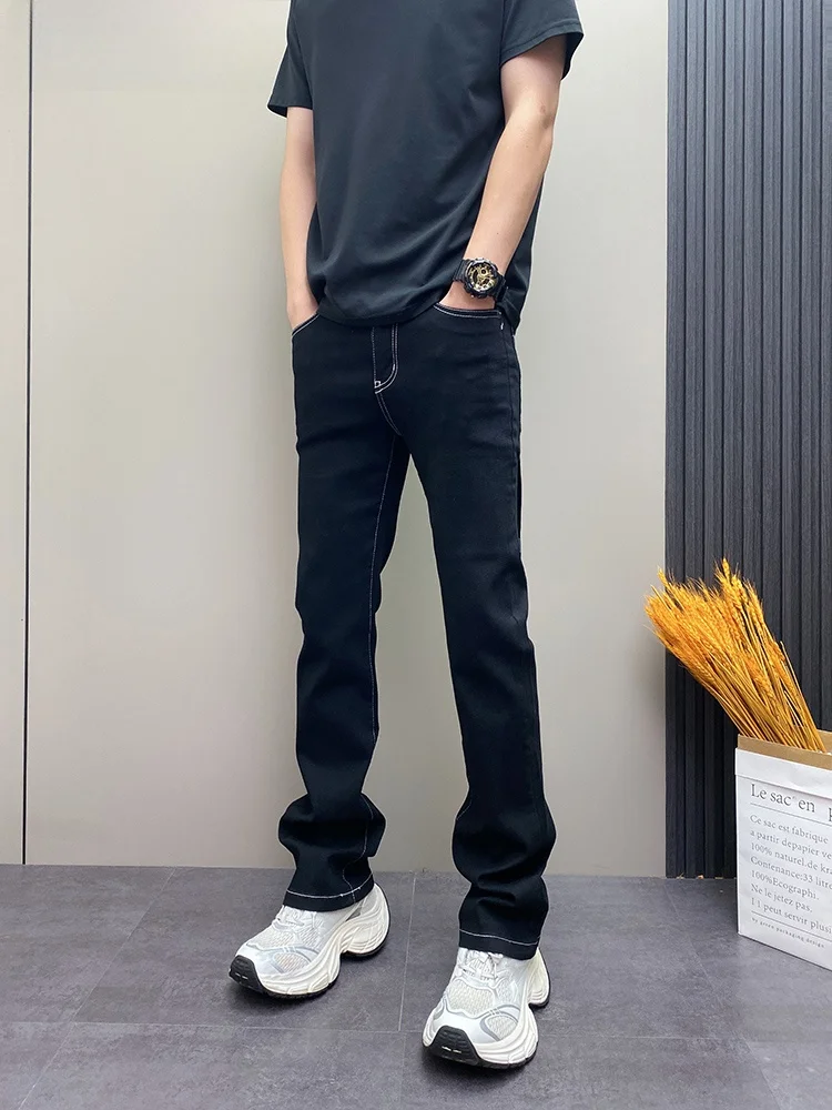 Calça Jeans Preta Cleanfit Boca de Sino com Perna Reta, Estilo Americano High Street, Marca da Moda, Calça Longa Masculina e ...