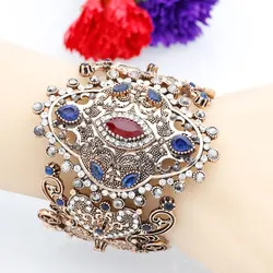 Sunspicems Charm Retro Indian Bangle Cuff Bracelet For Women Gold Color Turkish Big Bracelet Bride Wedding Jewelry Accessories