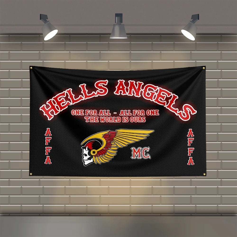 3x5 Ft Hells Angels Flag Polyester Printed Motorcycle Flags for Room Garage Decor