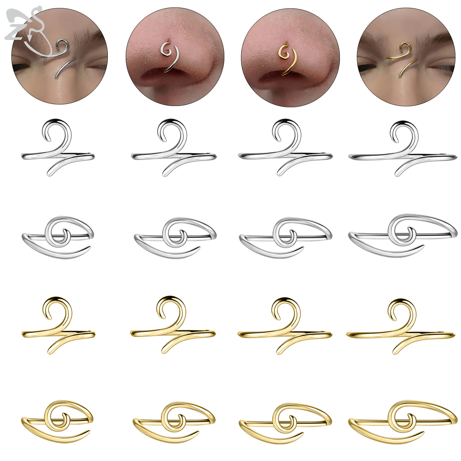 

ZS 1PC 925 Silver Eyebrow Piercing 16G Inner Hook Outer Hook Eyebrow Ring Gold Color Cartilage Piercing 10mm/12mm/14mm/16mm