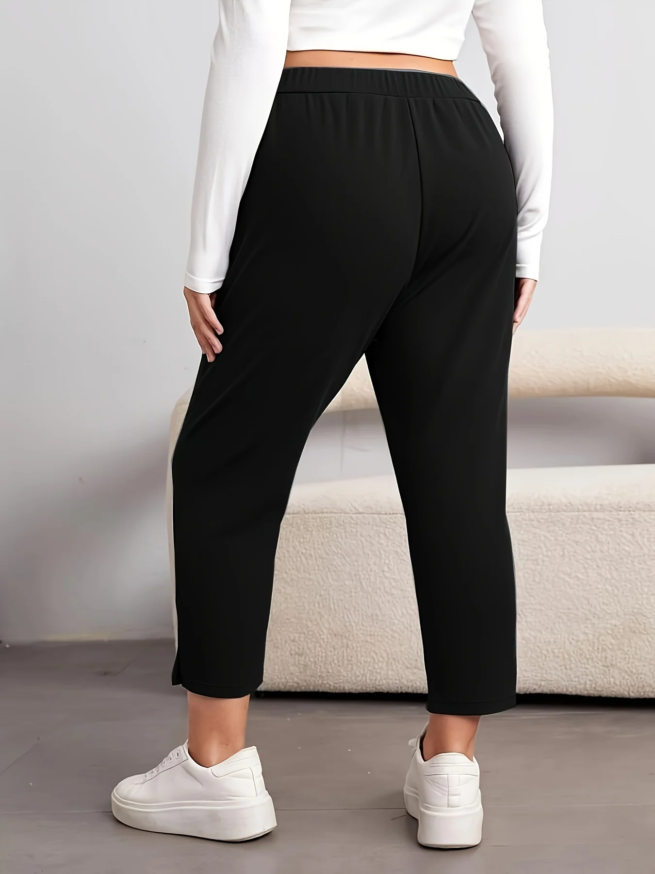 Jesienne i zimowe nowe damskie plus size dzianiny casualowe modele z rozcięciem proste spodnie