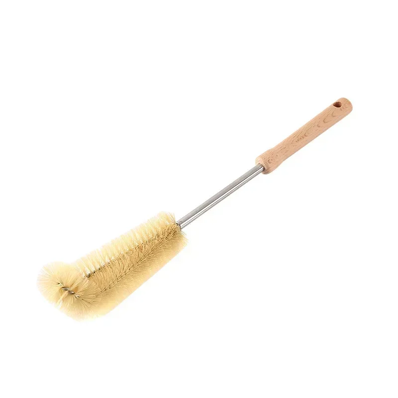 Nettoyeur de brosse de bouteille avec long manche en bois, brosse de livres d'eau, brosse de gIslande de cuisine à poils naturels, cruche de tasse