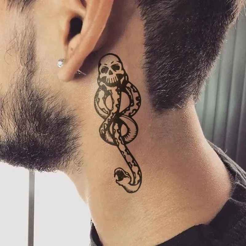 

5 шт. Death Eaters Dark Mark Водостойкая временная татуировка-наклейка Череп Змея Голова Боди-арт Рука Поддельные татуировки Рукав Женщины Мужчины Шея