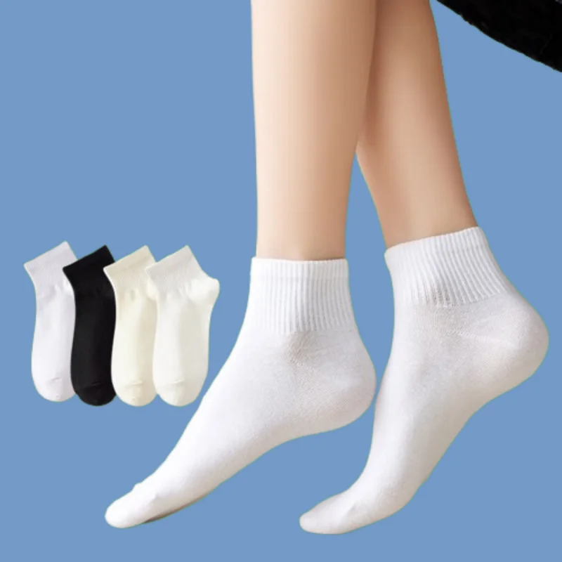 2/5 Pairs New Fashion Summer Thin Solid Color Low-top Socks Cotton Bottom Breathable Sweat-absorbent Short-tube Cotton Socks