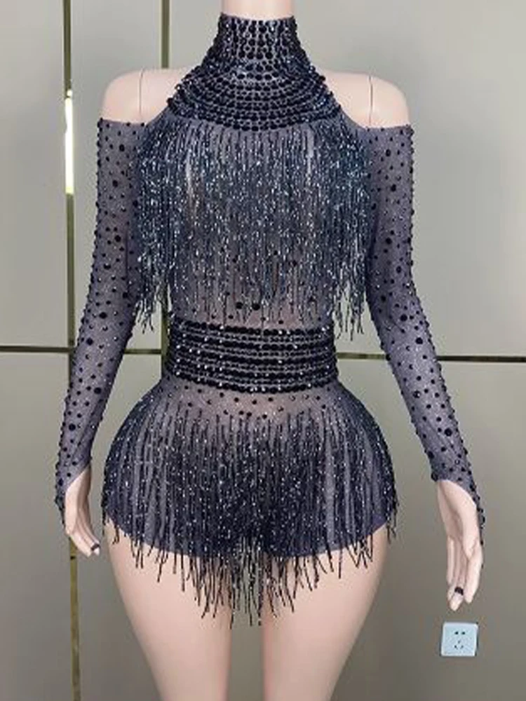 High Quality Hot Diamond Tassel Elastic Sexy Hanging Neck Jumpsuit 2024 New Fashionable Custom Women'S Clothing