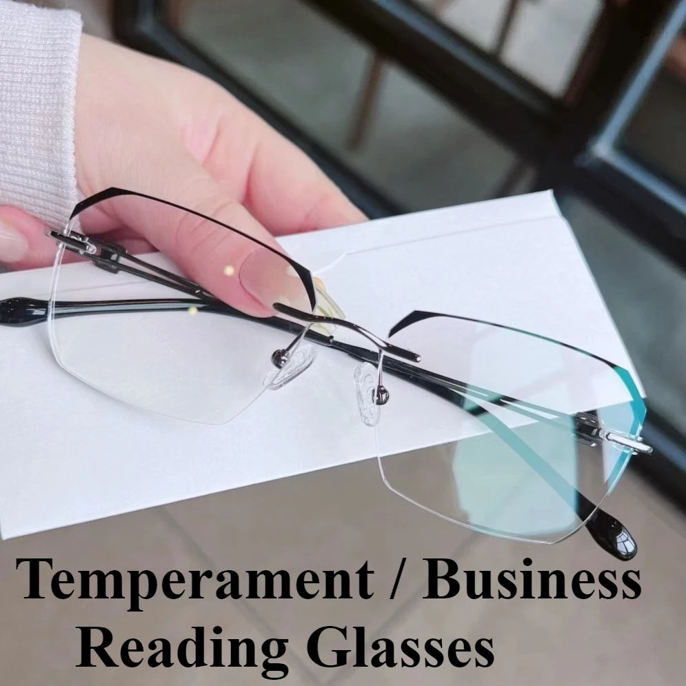 Modische rahmenlose Presbyopie-Brille, neue Anti-Blaulicht-Vintage-Brille, strahlenbeständige Computerbrille