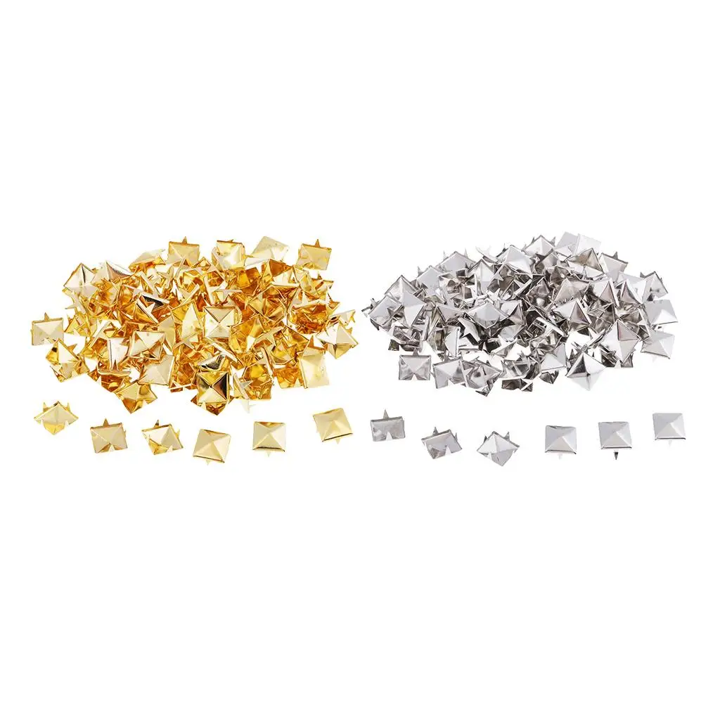 

100 Pcs Gold/Silver Metal Punk Pyramid Rivet Studs Accessory