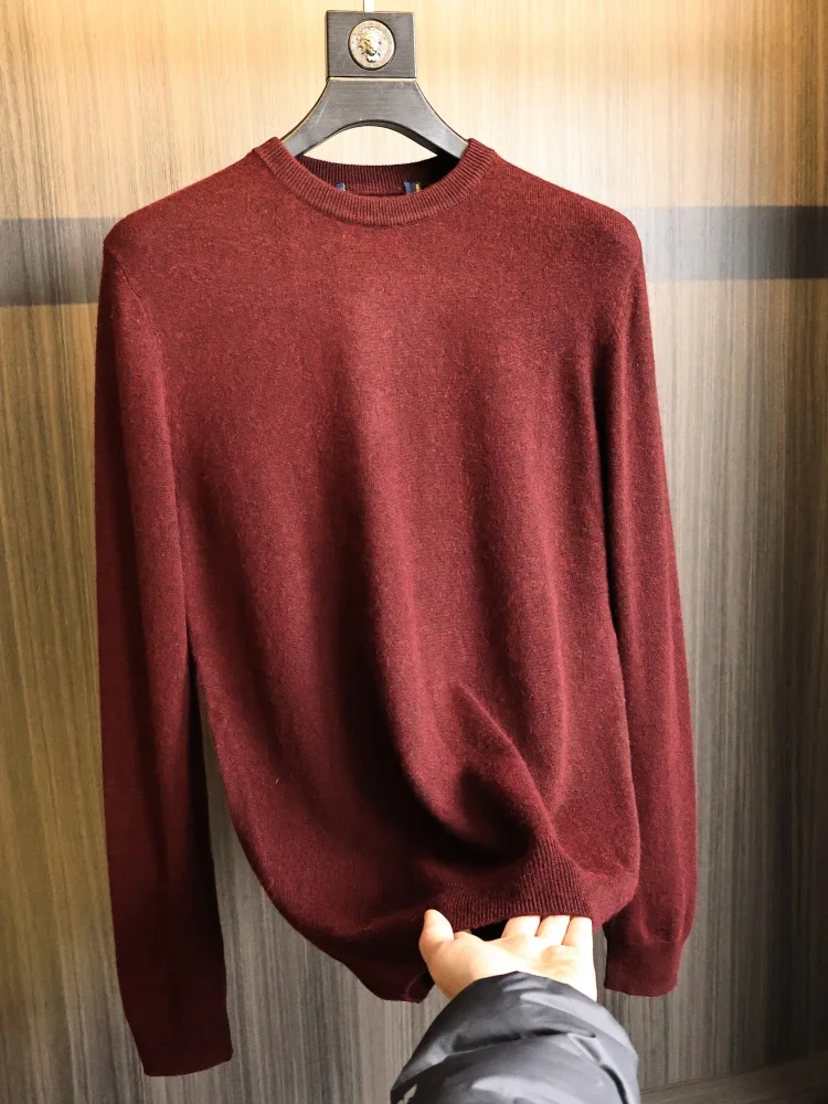 

Soft Blend Camere Knitwear round Ne Men's Faionable Autumn Winter Wine Red Sweater Comfortable Breathable Casual Sle