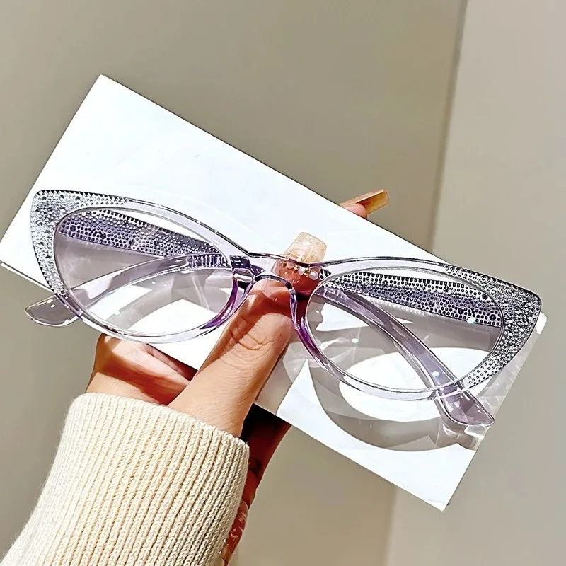 New Fashion Diamond Anti-blue Light Presbyopia Glasses Middle-aged and Elderly Transparent Lens High-definition Reading Eyewear
