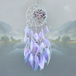 Dream Catcher Crystal Tree of Life Wind Chimes Nordic Hand-woven Feathers Bedroom Hanging Ornaments Wall Decor Festival Gifts