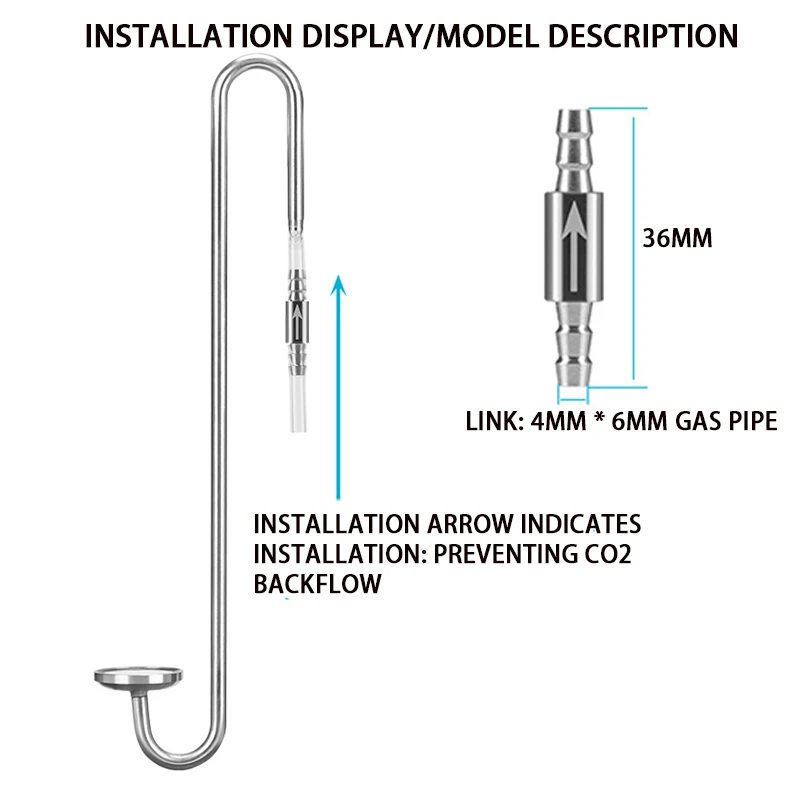 Aquarium CO2 stainless steel check valve is used in the diffuser of CO2 equipment to prevent gas backflow hose inner diameter4mm