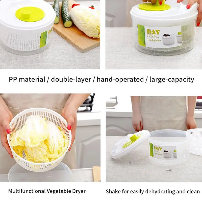 Salad Spinner Large Capacity Dryer with Double Layer Quick and Easy Multi-Use Dehydrator Drainer for Fruits Vegetables Pasta