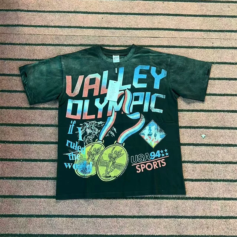 تي شيرت VALLEY Gold Medal Printing بأكمام قصيرة للرجال والنساء 1:1 أفضل جودة من القطن الخالص باللون الأسود #2