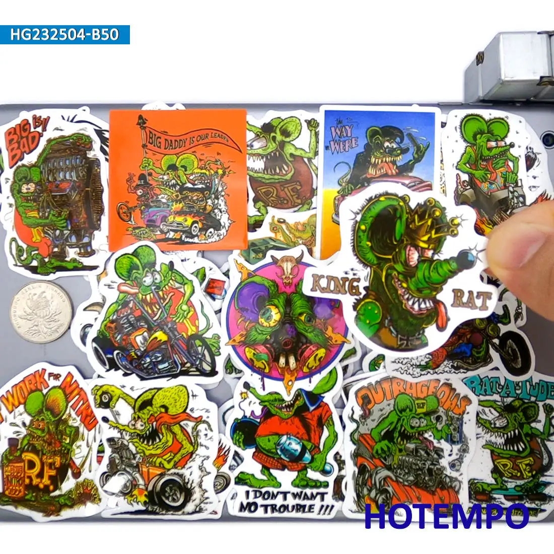 20/30/50 pièces, Drôles d’autocollants de rat Fink, Punk Green Mouse, Décalcomanies comiques, Convient pour Moto Bike Car Baggage Scrapbook Laptop Skateboard Guitar Helmet, Autocollant de téléphone