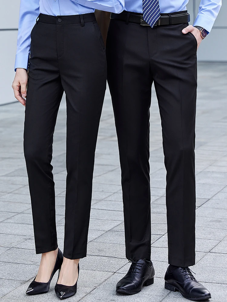 

Профессиональные мужские брюки прямого кроя, черные, для работы, весна-лето-осень, для отеля, офиса, работы, офисного стиля, со средней талией, на молнии