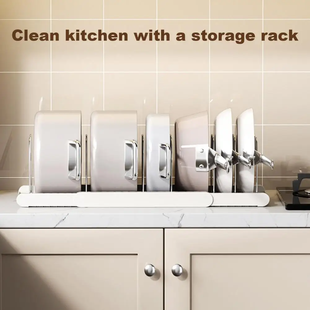 Pan Lid Storage Rack Expandable Pot Pan Organizer Rack Kitchen Storage Stand Corrosion Resistant U-shaped Groove Holder