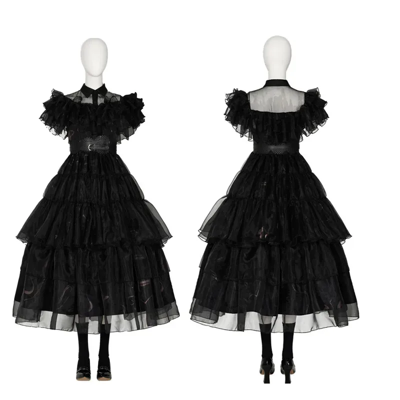 Женский костюм для косплея на Хэллоуин, Рождественская вечеринка, бал, среда, черное нарядное платье sk;m1