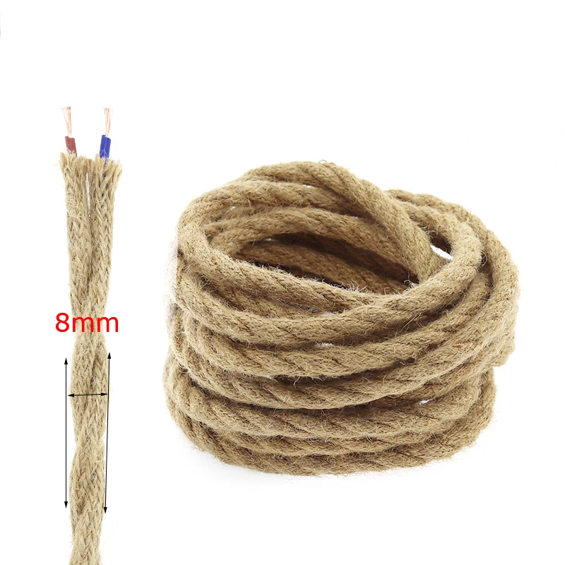 3M 5M 10M 2 Core Twisted Cable Hemp Rope Electrical Wire Retro Edison Style Copper Vintage Lamp Cord Textile Pendant Light Wire