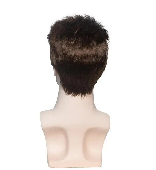 Short Men Wig Natural Straight Ombre Brown Wig Heat Resistant Fiber for Daily Cosplay Part