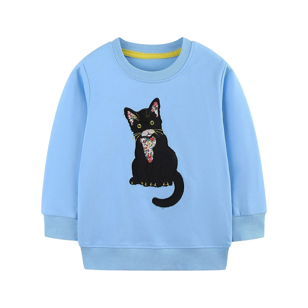 Jumping Meters Girls Sweatshirts With Cart Applique 2-7T Toddler Hooded Shirts Autumn Spring Animals Embroidery Kids Clothing