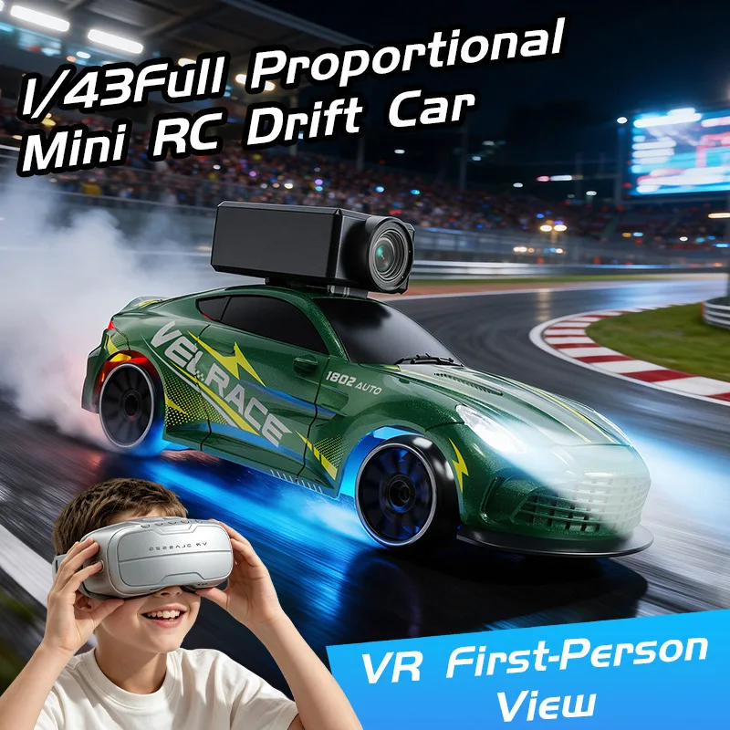 Velrace 1:43 Scale 4-Wheel Drive Alloy RC Drift Vehicle High Speed Remote Control Drift Car with FPV Camera 4.3 Inch Display