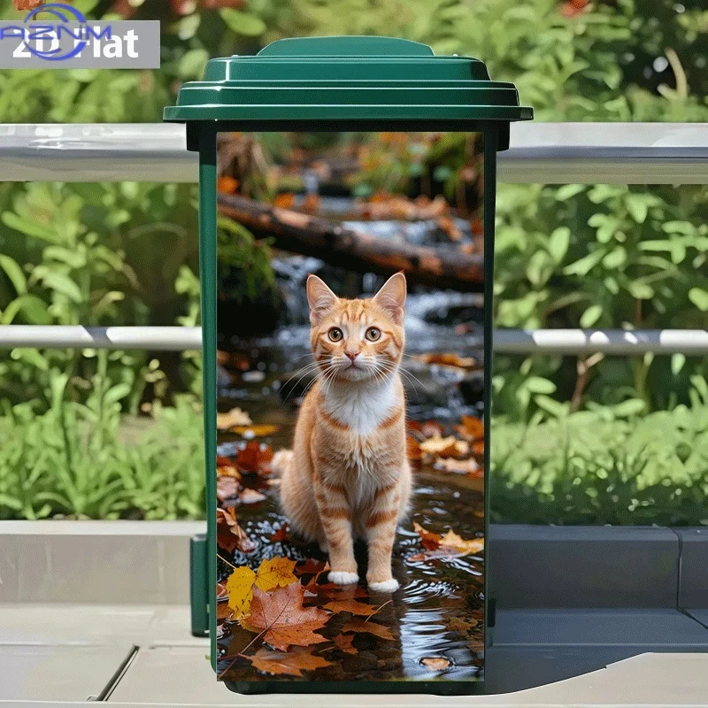 [2D Flat Printing]1pc Trash Can Sticker[Title Translated, Do Not Change] Autumn Appreciation with Orange Cat by The Stream The