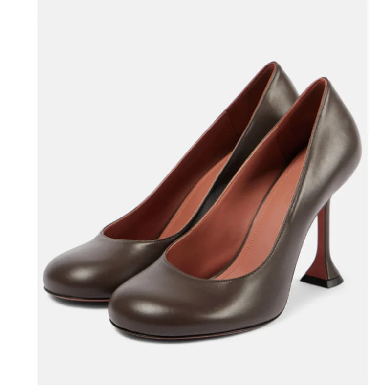 

Round-Toed Special-Shaped Stiletto High-Heels Catwalk Large-Size Women's Shoes Soft Leather One-Step Shallow Pumps