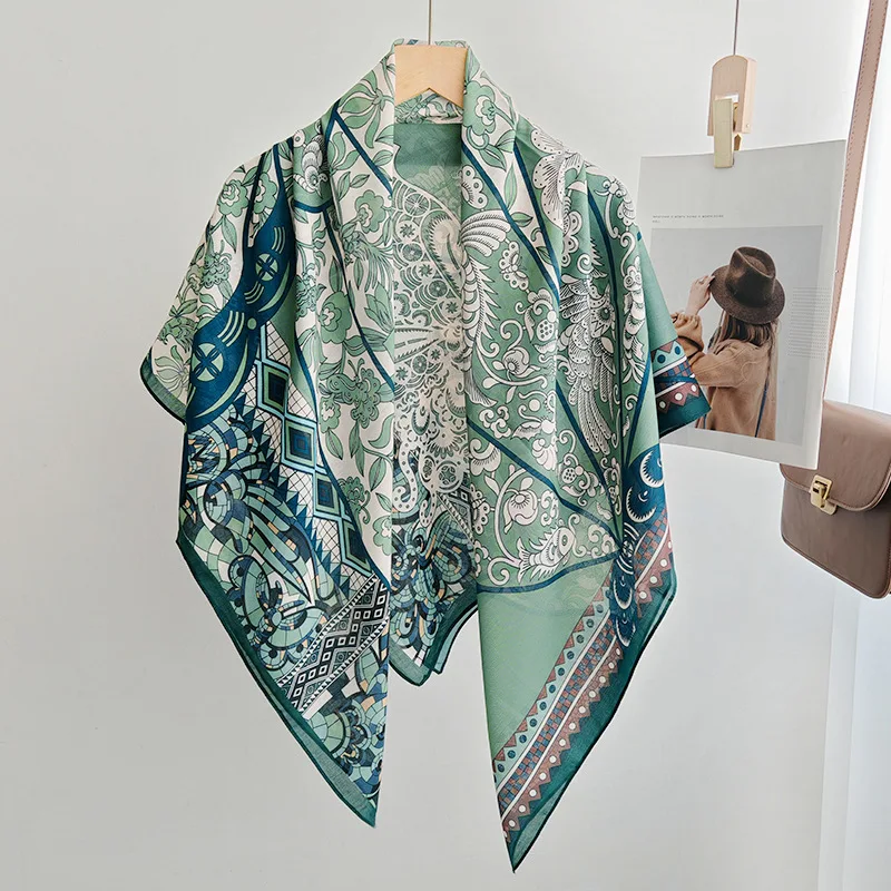 

Квадратный платок с принтом бабочек 110 см, легкий шарф из имитации шелка и хлопка, малайский головной платок и платок для сумки, женский свежий стиль