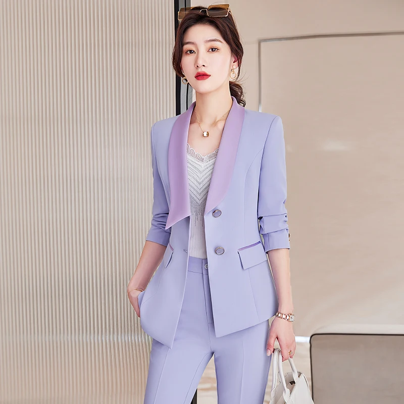 

Women's Retro Casual Short Color Contrasting Blazer Wide Leg Pant Set Commuting Solid Color Asymmetrical Suit Pant Two-piece Set