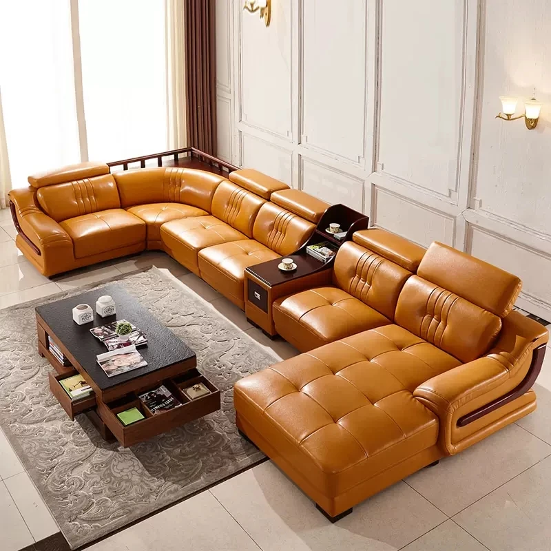 

MINGDIBAO Premium Italian Genuine Leather Sofa Set Big Sectional Couch Living Room Sofas With Adjustable Headrest Home Furniture