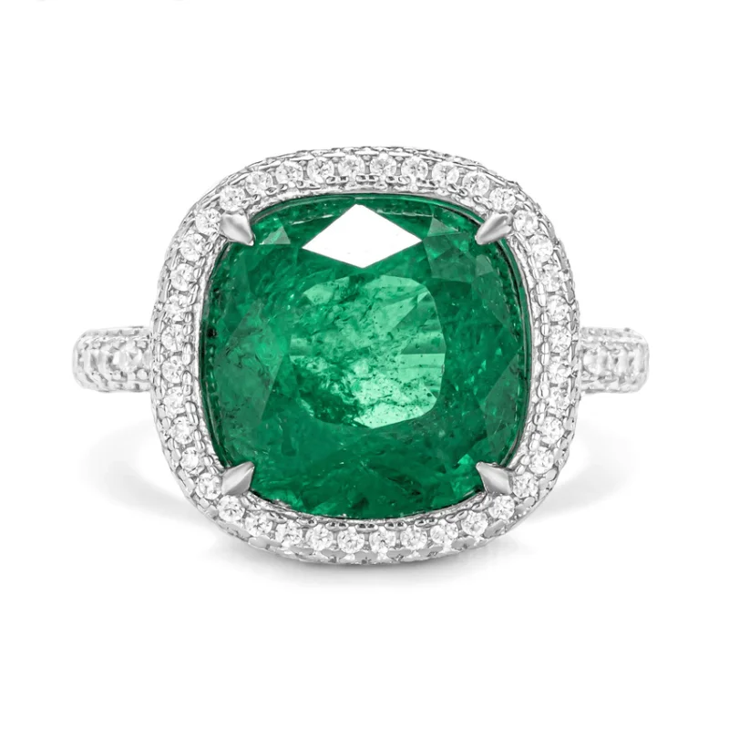 

ZOCA Elegant 925 Sterling Silver Rings for Women Luxury Shiny Green/White CZ Accessories Opulent Aesthetic Temperament Jewelry