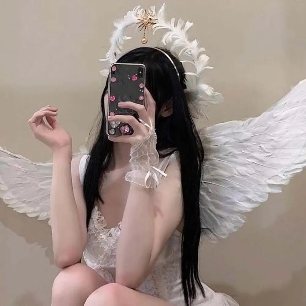 Halloween Angel Wings Headband Feather Halo Crown Sun Pendant White Black Gothic Goddess Headpiece Cosplay Party Hair Accessory - view 4