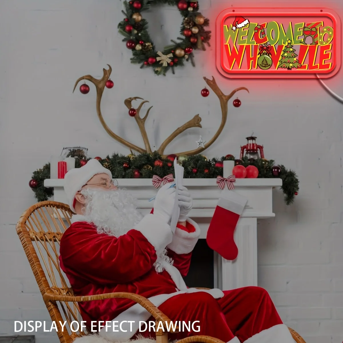 Christmas Neon Sign USB Powered Dimmable Welcome To Whoville LED Night Light for Xmas Home Atmosphere Decor Gift for Christmas