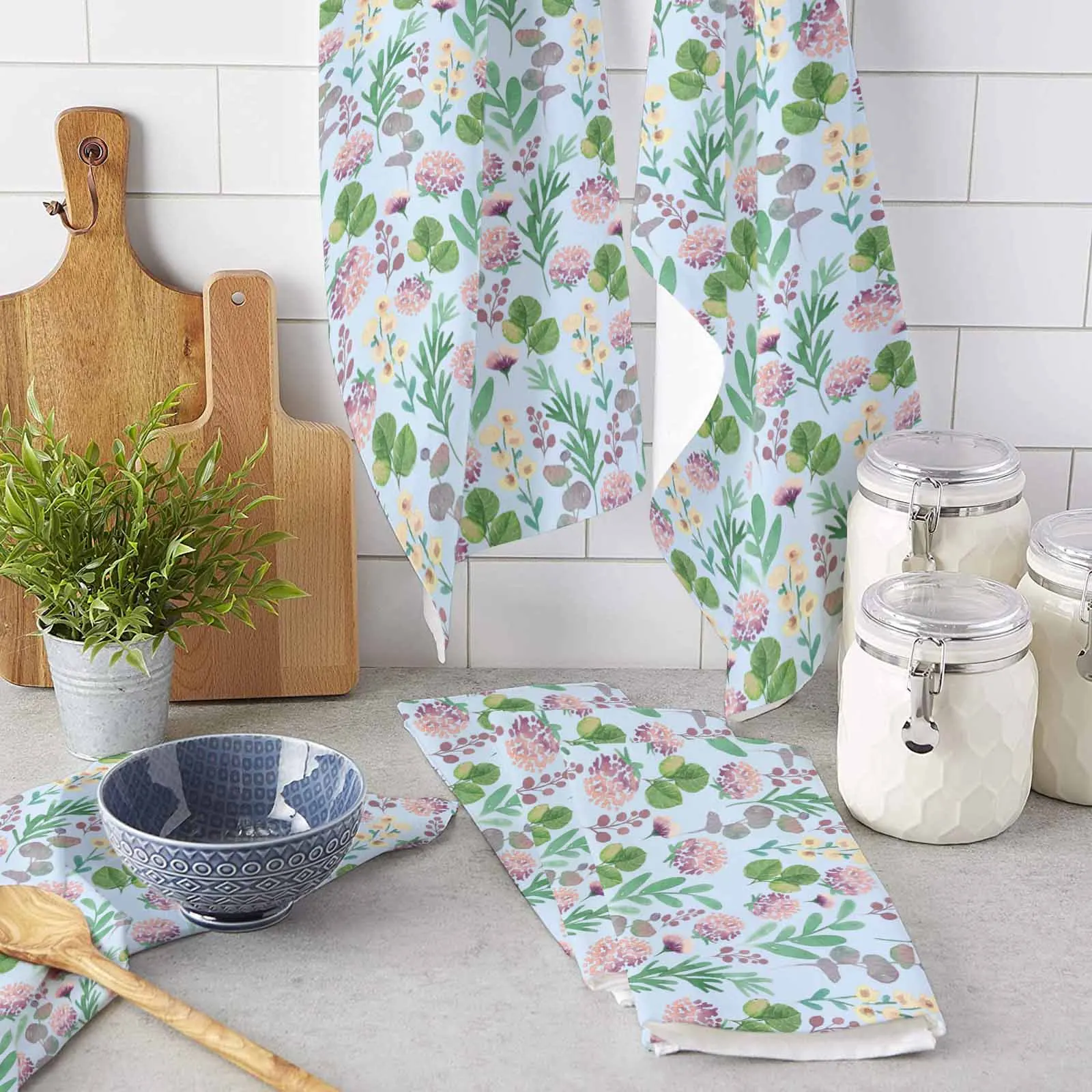 

Plants Flower Eucalyptus Hydrangeas Countryside Towel Set Cleaning Cloth Kitchen Accessories Dish Washing Cloth Household