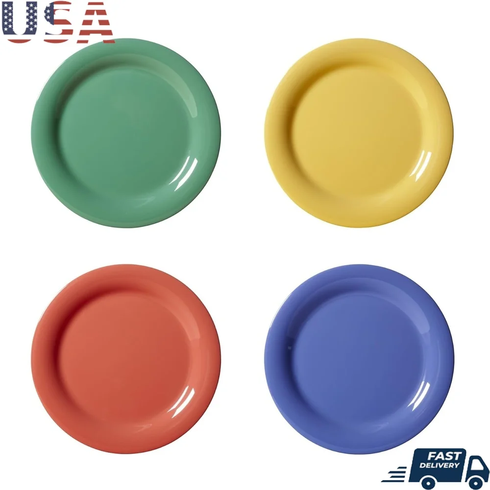 

7,5-дюймовая сверхпрочная меламиновая тарелка для салата с широким ободом, набор из 4 небьющихся посуды, безопасного для посудомоечной машины, прочная посуда коммерческого класса